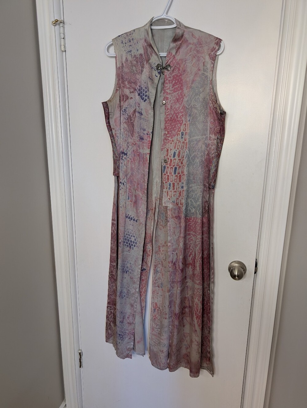 ARTISIAN CRAFTED Sleeveless Pink & Lavender Silk Maxi Duster